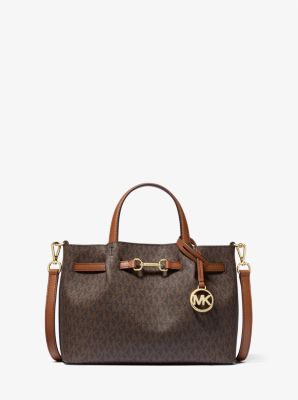 Michael Kors Carson Small Signature Logo Satchel In Brown