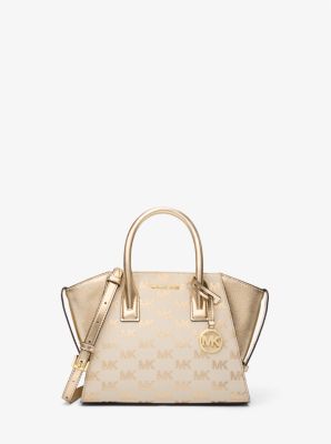 Bolso Avril pequeño de piel metalizada y jacquard con logotipo