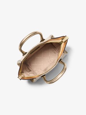 Bolso Avril pequeño de piel metalizada y jacquard con logotipo