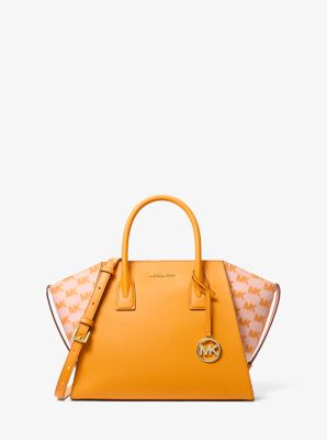 Avril Large Leather and Logo Jacquard Satchel
