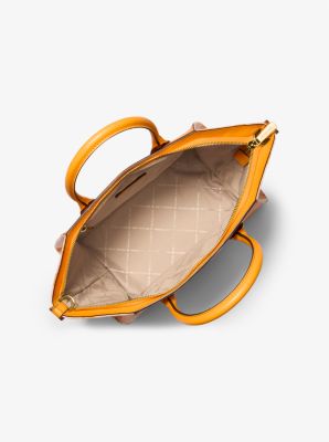 Avril Large Leather and Logo Jacquard Satchel