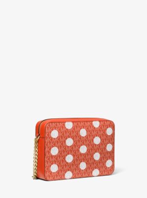 Grand sac à bandoulière Jet Set à pois et à logo Signature