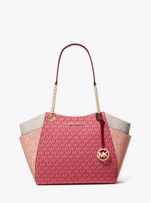 Michael Kors Jet Set Large Color-block Signature Logo Tote Bag In Red
