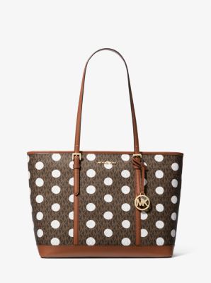 MICHAEL KORS JET SET LARGE POLKA DOT SIGNATURE LOGO TOTE BAG 
