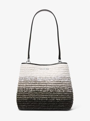 Michael Kors Pratt Medium Ombré Straw Shoulder Bag In Black