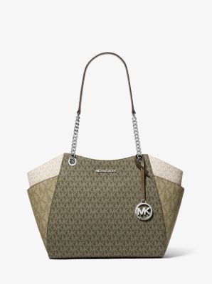 Michael Kors Jet Set Large Color-block Signature Logo Shoulder Bag In Green