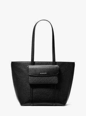Michael Kors Jet Set Large 2-in-1 Pebbled Leather Tote Bag In Black