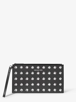 Jet Set Large Studded Pebbled Leather Wristlet image number 0
