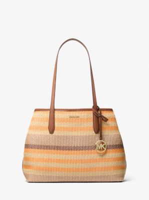 Avalon Medium Striped Woven Tote Bag in RAD ORNGE ML | Michael Kors