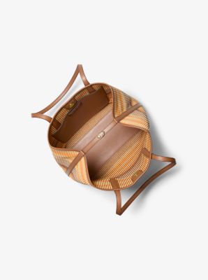 Avalon Medium Striped Woven Tote Bag in RAD ORNGE ML | Michael Kors