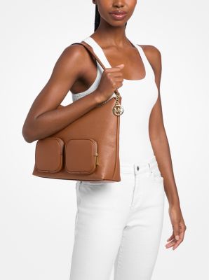 Merritt Large Pebbled Leather Cargo Shoulder Bag in LUGGAGE | Michael Kors