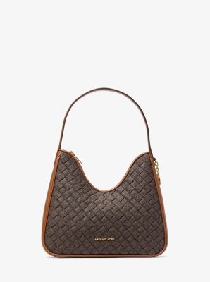 Nayla Small Woven Signature Logo Hobo Shoulder Bag