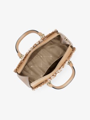 Marilyn Medium Printed Signature Logo Satchel in CAMEL | Michael Kors