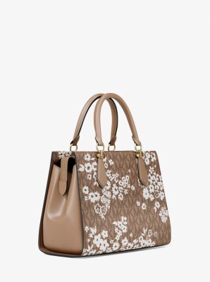 Marilyn Medium Printed Signature Logo Satchel in CAMEL | Michael Kors