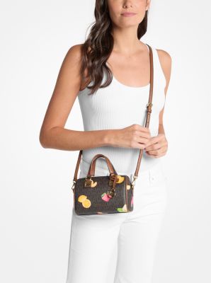 Grayson Small Printed Signature Logo Duffel Crossbody Bag in BROWN | Michael Kors