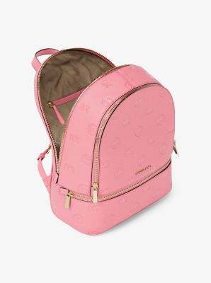 Rhea Medium Logo Debossed Backpack in CARNATION | Michael Kors