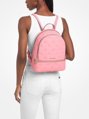 Rhea Medium Logo Debossed Backpack in CARNATION | Michael Kors