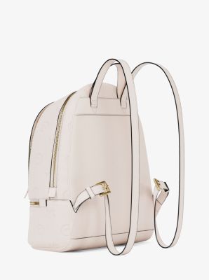 Rhea Medium Logo Debossed Backpack in LT CREAM | Michael Kors