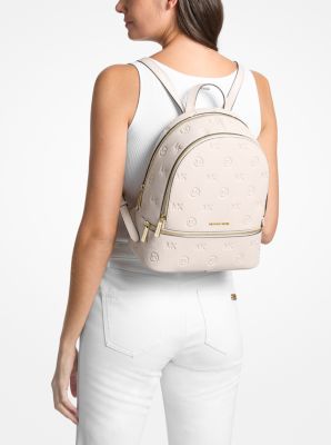 Rhea Medium Logo Debossed Backpack in LT CREAM | Michael Kors