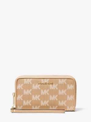 Jet Set Travel Large Logo Jacquard Denim Smartphone Wallet in CAMEL | Michael Kors