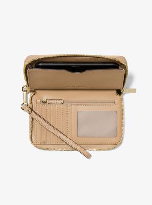 Jet Set Travel Large Logo Jacquard Denim Smartphone Wallet in CAMEL | Michael Kors