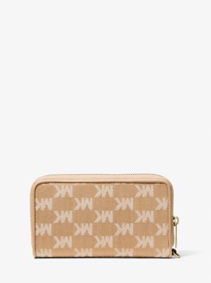 Jet Set Travel Large Logo Jacquard Denim Smartphone Wallet in CAMEL | Michael Kors