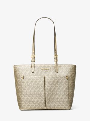 Jet Set Medium Metallic Signature Logo Pocket Tote Bag