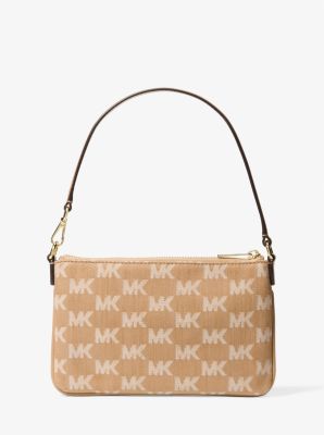 Jet Set Travel Small Logo Jacquard Denim Wristlet in CAMEL | Michael Kors