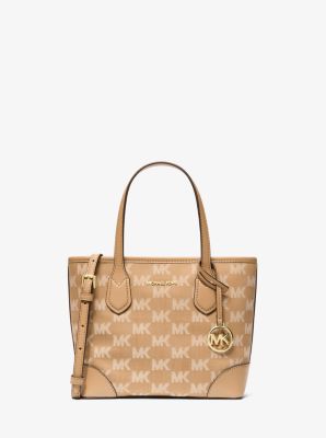 Eva Extra-Small Logo Jacquard Convertible Tote Bag in CAMEL | Michael Kors