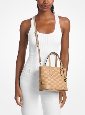 Eva Extra-Small Logo Jacquard Convertible Tote Bag in CAMEL | Michael Kors