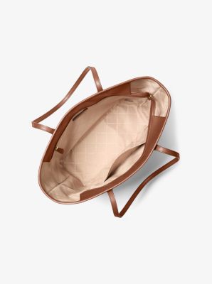 Eva Large Striped Signature Logo Tote Bag in VANILLA/LUGGAGE | Michael Kors