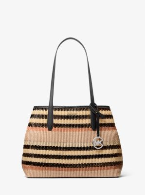 Avalon Medium Striped Woven Tote Bag in BLACK | Michael Kors