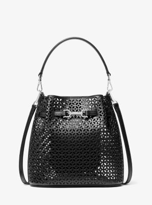 Carson Small Floral Laser Cut Bucket Crossbody Bag in BLACK | Michael Kors