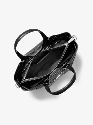 Carson Medium Floral Laser Cut Satchel in BLACK | Michael Kors