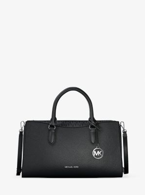 Arden Medium Pebbled Leather and Signature Logo Top-Zip Satchel