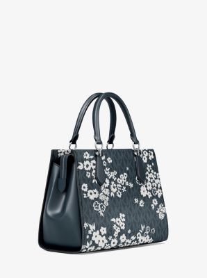 Marilyn Medium Printed Signature Logo Satchel in ADMIRAL | Michael Kors