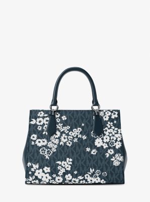 Marilyn Medium Printed Signature Logo Satchel in ADMIRAL | Michael Kors
