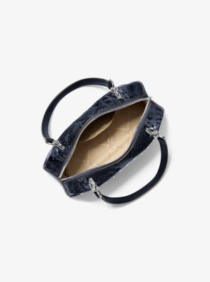 Cecily Small Studded Snake Embossed Shoulder Bag in NAVY | Michael Kors