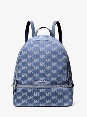 Rhea Medium Logo Jacquard Denim Backpack in DENIM | Michael Kors