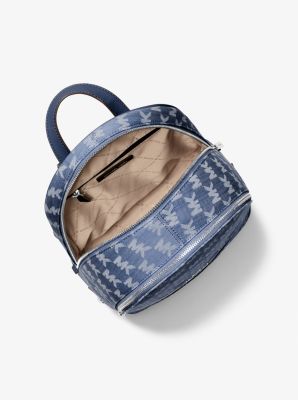Rhea Medium Logo Jacquard Denim Backpack in DENIM | Michael Kors