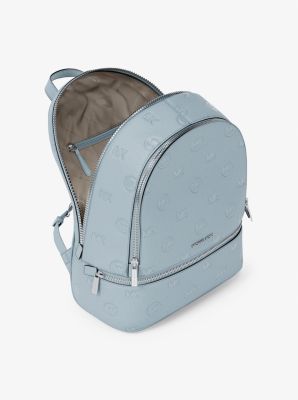 Rhea Medium Logo Debossed Backpack in PALE OCEAN | Michael Kors