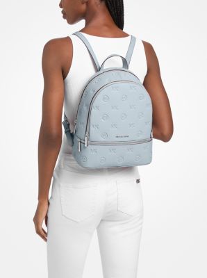 Rhea Medium Logo Debossed Backpack in PALE OCEAN | Michael Kors