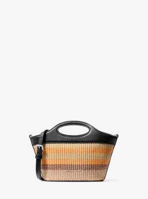 Tatum Small Striped Woven Crossbody Bag in BLACK | Michael Kors