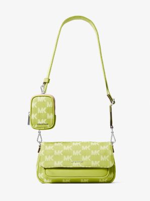 Jet Set Travel Small Logo Jacquard Denim Crossbody Bag With Pouch in LIME | Michael Kors