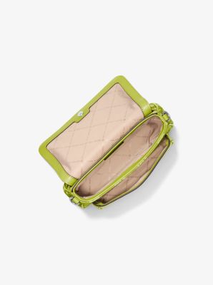 Jet Set Travel Small Logo Jacquard Denim Crossbody Bag With Pouch in LIME | Michael Kors