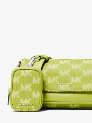 Jet Set Travel Small Logo Jacquard Denim Crossbody Bag With Pouch in LIME | Michael Kors