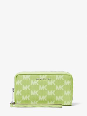 Jet Set Travel Large Logo Jacquard Denim Smartphone Wristlet in LIME | Michael Kors