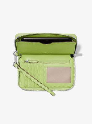 Jet Set Travel Large Logo Jacquard Denim Smartphone Wristlet in LIME | Michael Kors