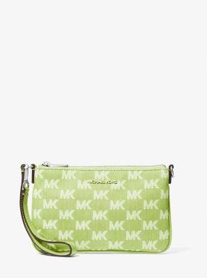 Jet Set Travel Small Logo Jacquard Denim Wristlet in LIME | Michael Kors