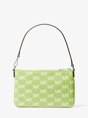 Jet Set Travel Small Logo Jacquard Denim Wristlet in LIME | Michael Kors